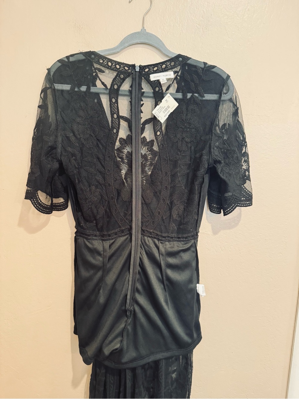 Sheer Black Lace V-Neck Maxi Gown With Deep V-Neck, Built-in Shorts Side Slits - Picture 9 of 10